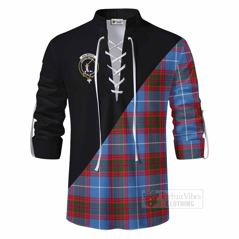 Tartan Vibes Clothing Dalmahoy Tartan Ghillie Kilt Shirt with Family Crest and Military Logo Style