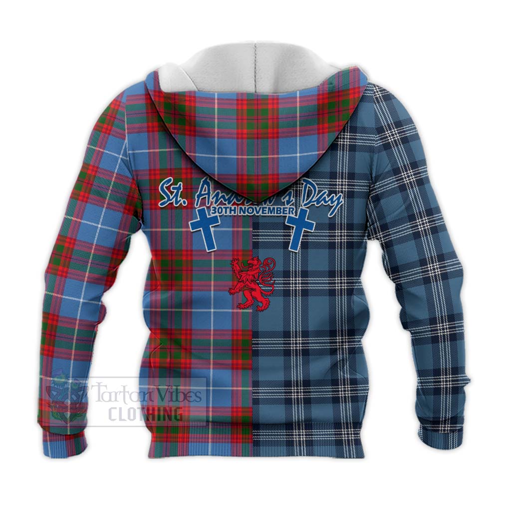 Tartan Vibes Clothing Dalmahoy Tartan Knitted Hoodie Happy St. Andrew's Day Half Tartan Style