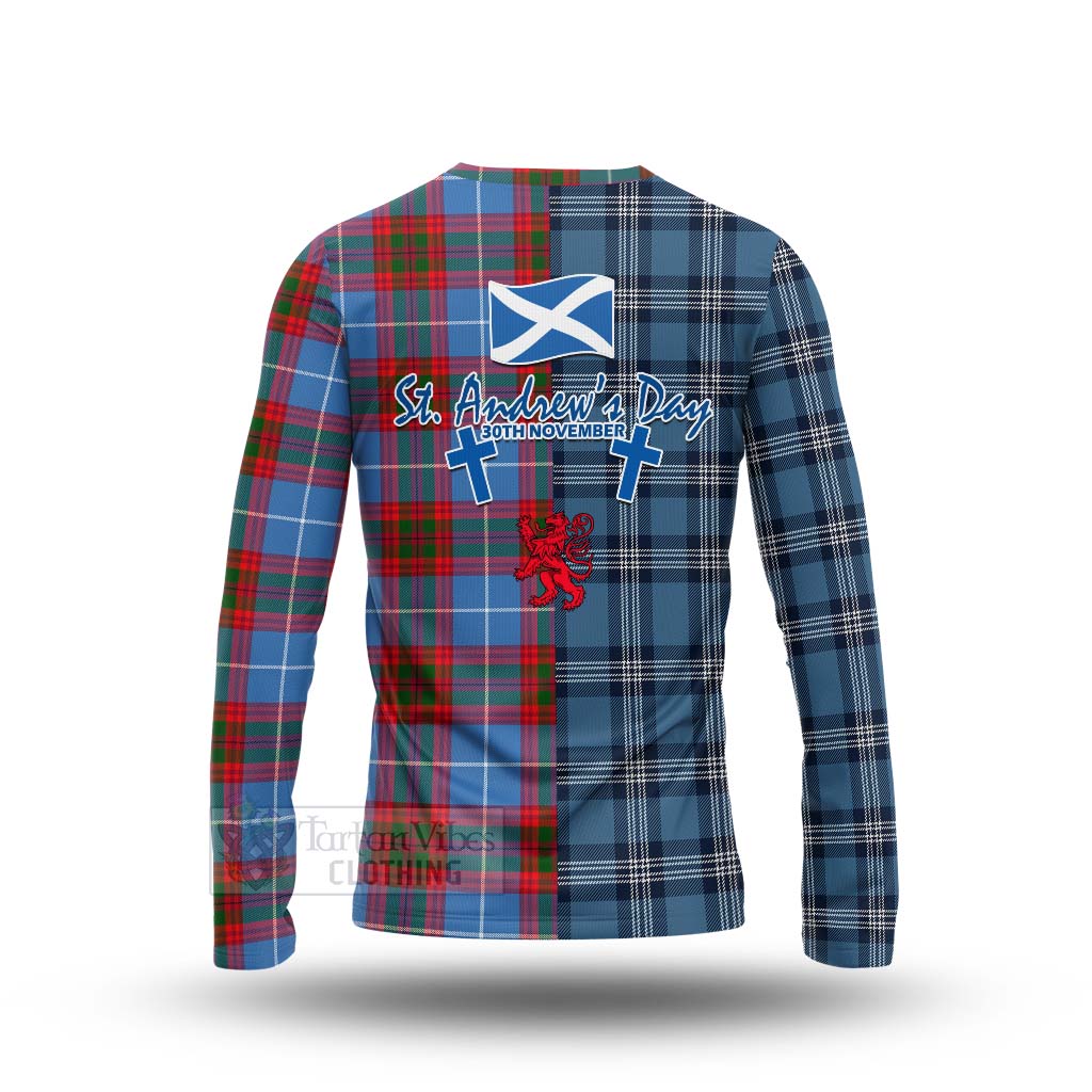 Tartan Vibes Clothing Dalmahoy Tartan Long Sleeve T-Shirt Happy St. Andrew's Day Half Tartan Style