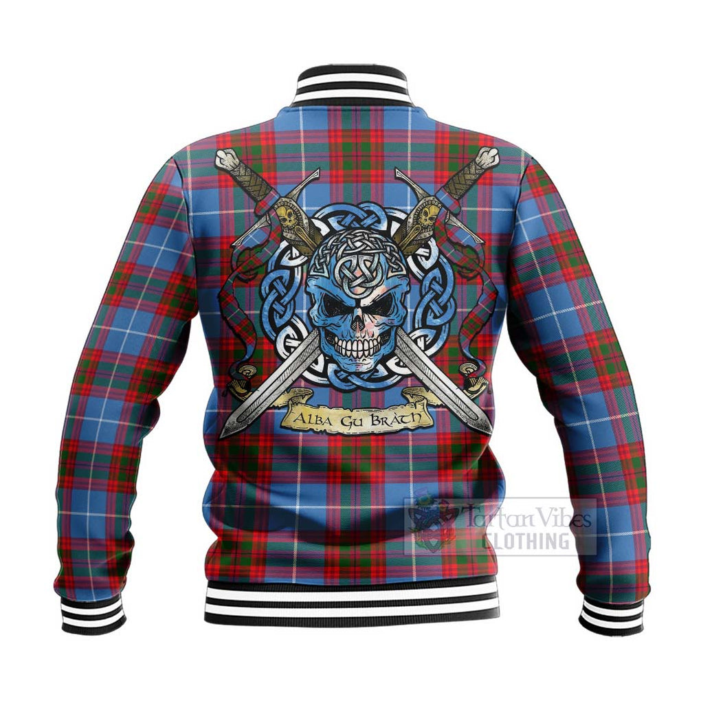 Tartan Vibes Clothing Dalmahoy Tartan Baseball Jacket with Family Crest Celtic Skull Style