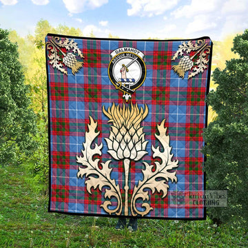 Dalmahoy Tartan Quilt with Family Crest and Golden Thistle Style