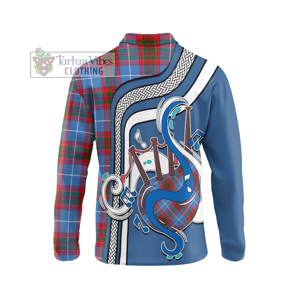 Tartan Vibes Clothing Dalmahoy Tartan Long Sleeve Polo Shirt with Epic Bagpipe Style