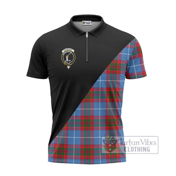 Dalmahoy Tartan Zipper Polo Shirt with Family Crest and Military Logo Style