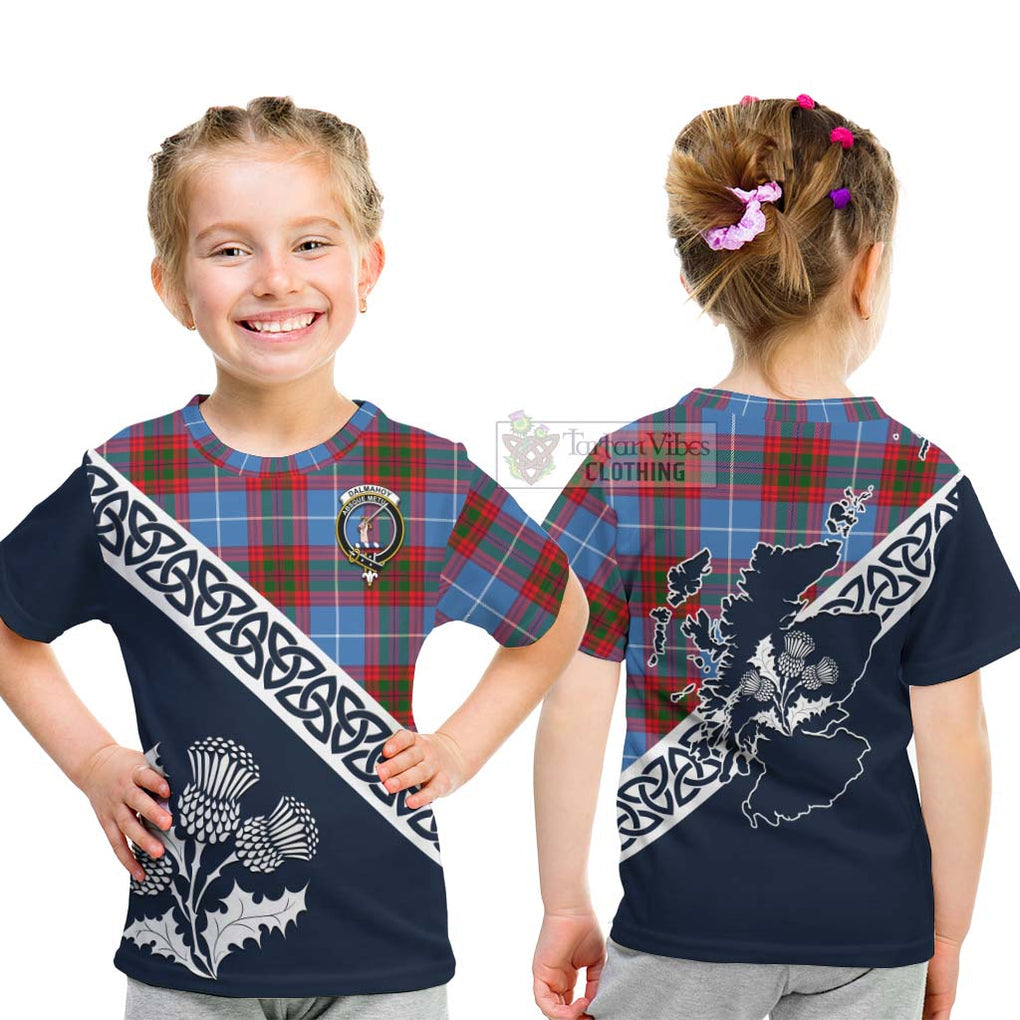 Tartan Vibes Clothing Dalmahoy Tartan Kid T-Shirt Featuring Thistle and Scotland Map