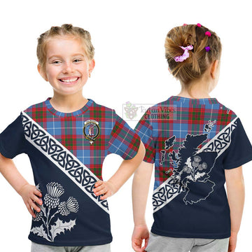 Dalmahoy Tartan Kid T-Shirt Featuring Thistle and Scotland Map