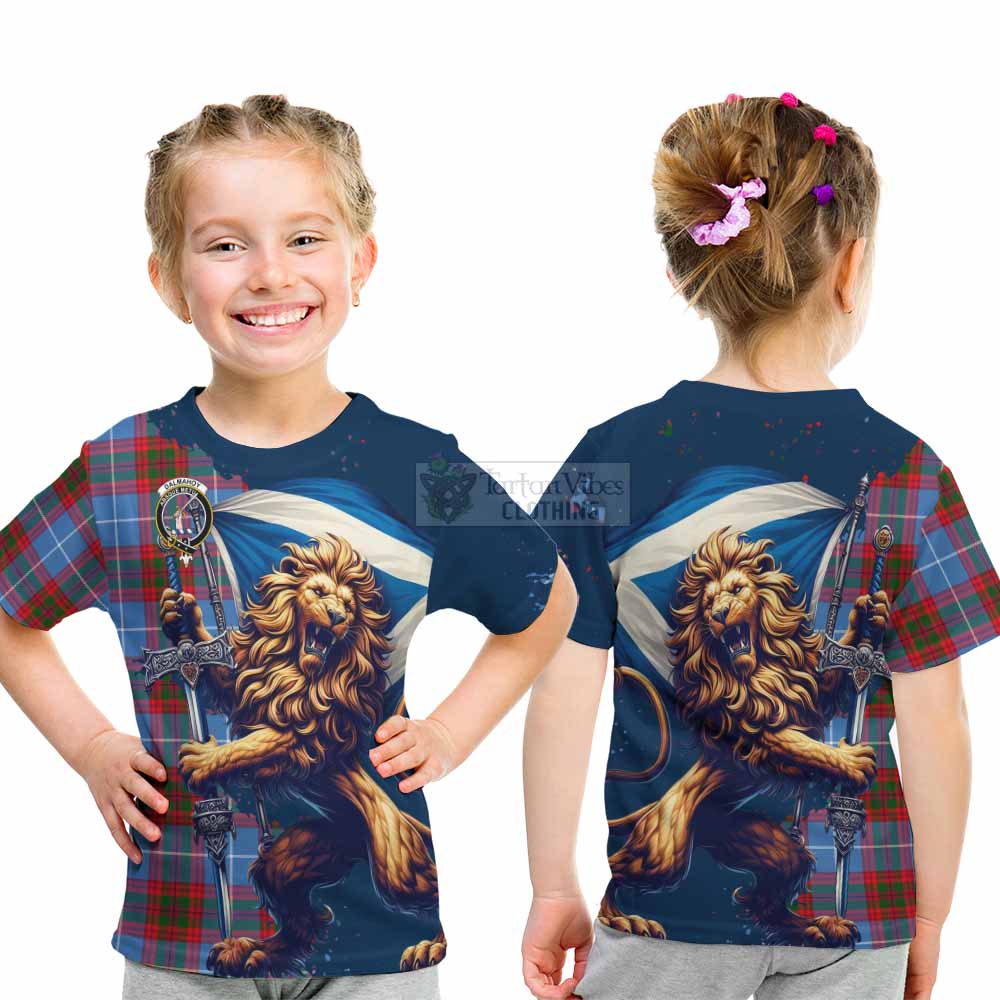 Tartan Vibes Clothing Dalmahoy Tartan Family Crest Kid T-Shirt with Scottish Majestic Lion