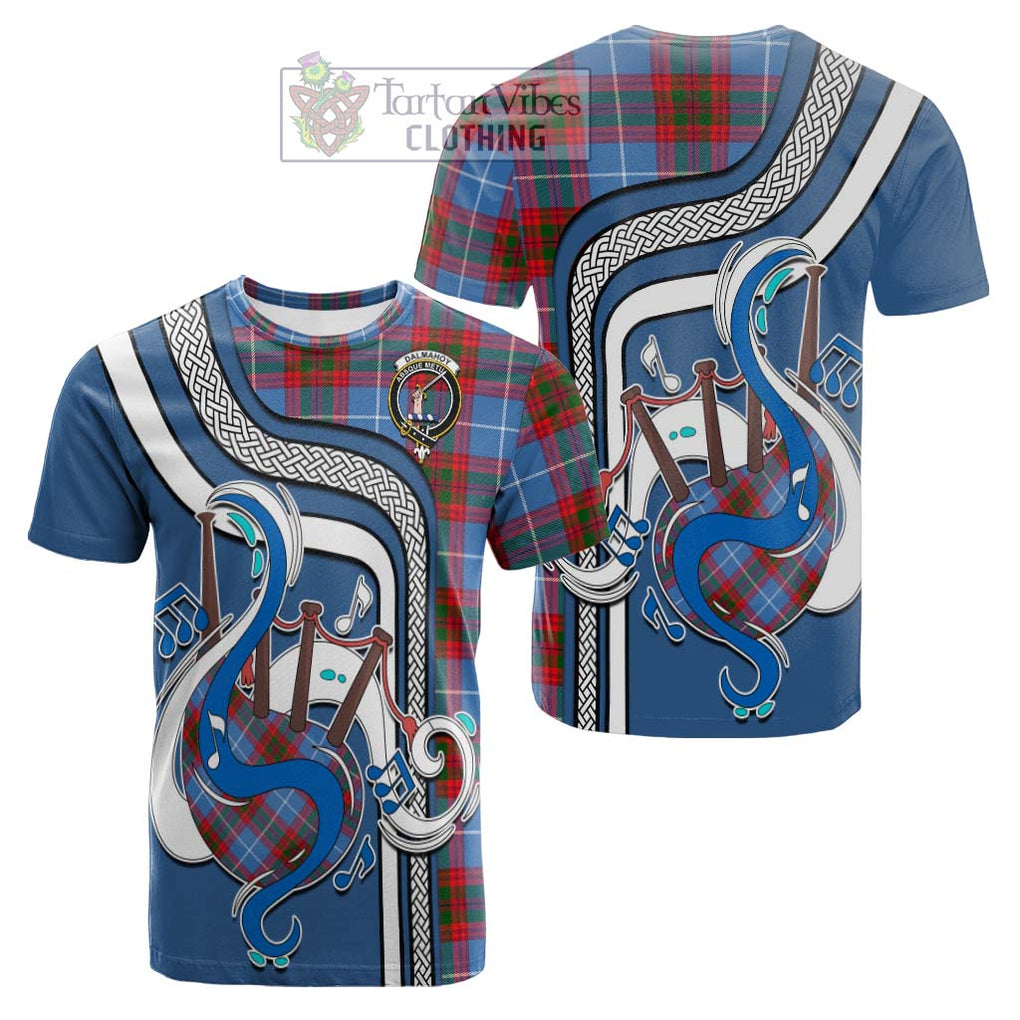 Tartan Vibes Clothing Dalmahoy Tartan Cotton T-shirt with Epic Bagpipe Style