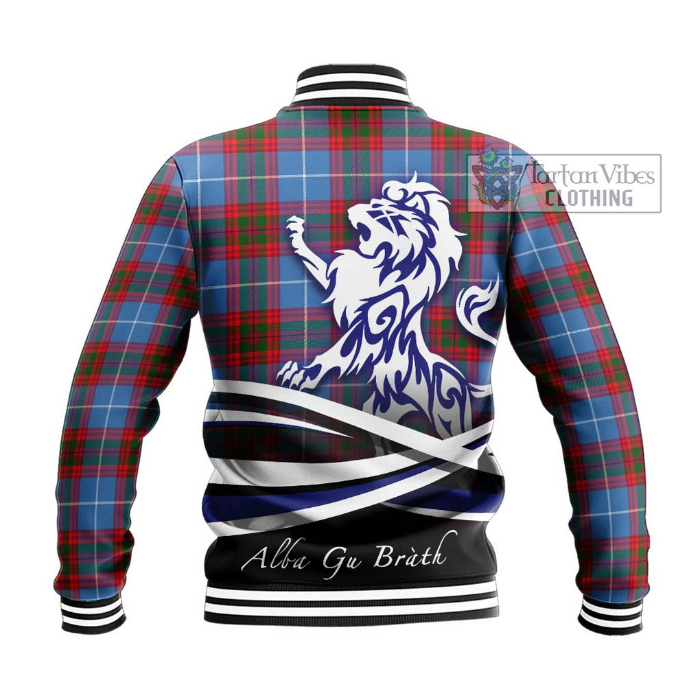 Dalmahoy Tartan Baseball Jacket with Alba Gu Brath Regal Lion Emblem - Tartanvibesclothing Shop