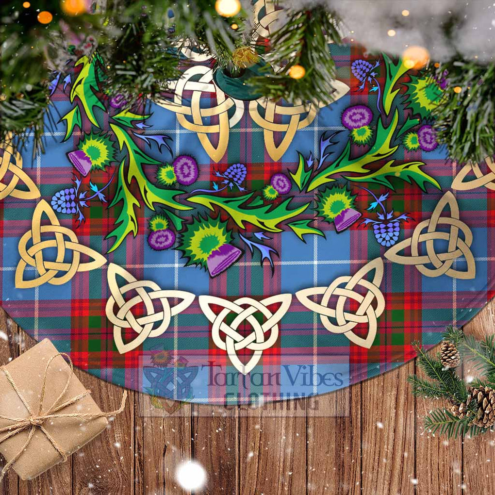 Tartan Vibes Clothing Dalmahoy Tartan Christmas Tree Skirt with Thistle Celtic Knot Style