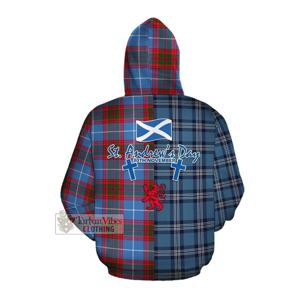 Tartan Vibes Clothing Dalmahoy Tartan Cotton Hoodie Happy St. Andrew's Day Half Tartan Style