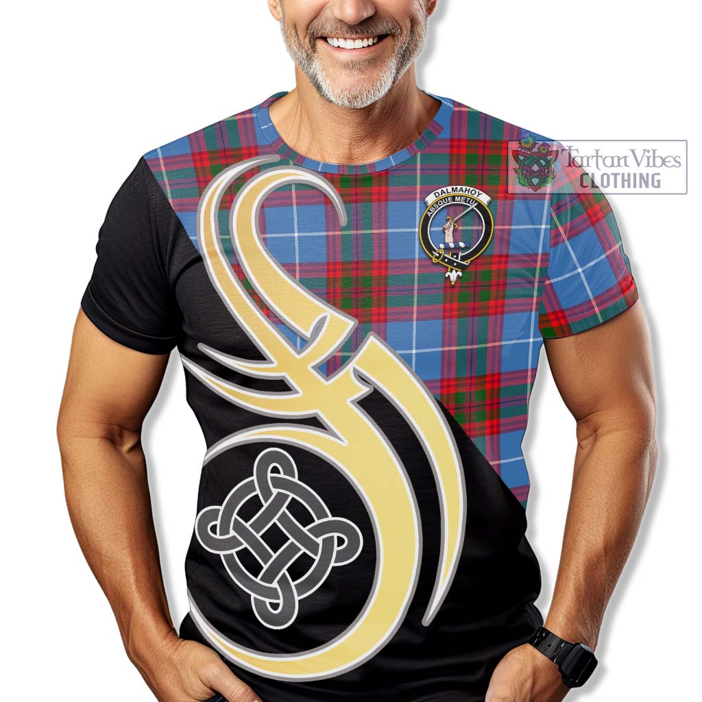 Tartan Vibes Clothing Dalmahoy Tartan T-Shirt with Family Crest and Celtic Symbol Style