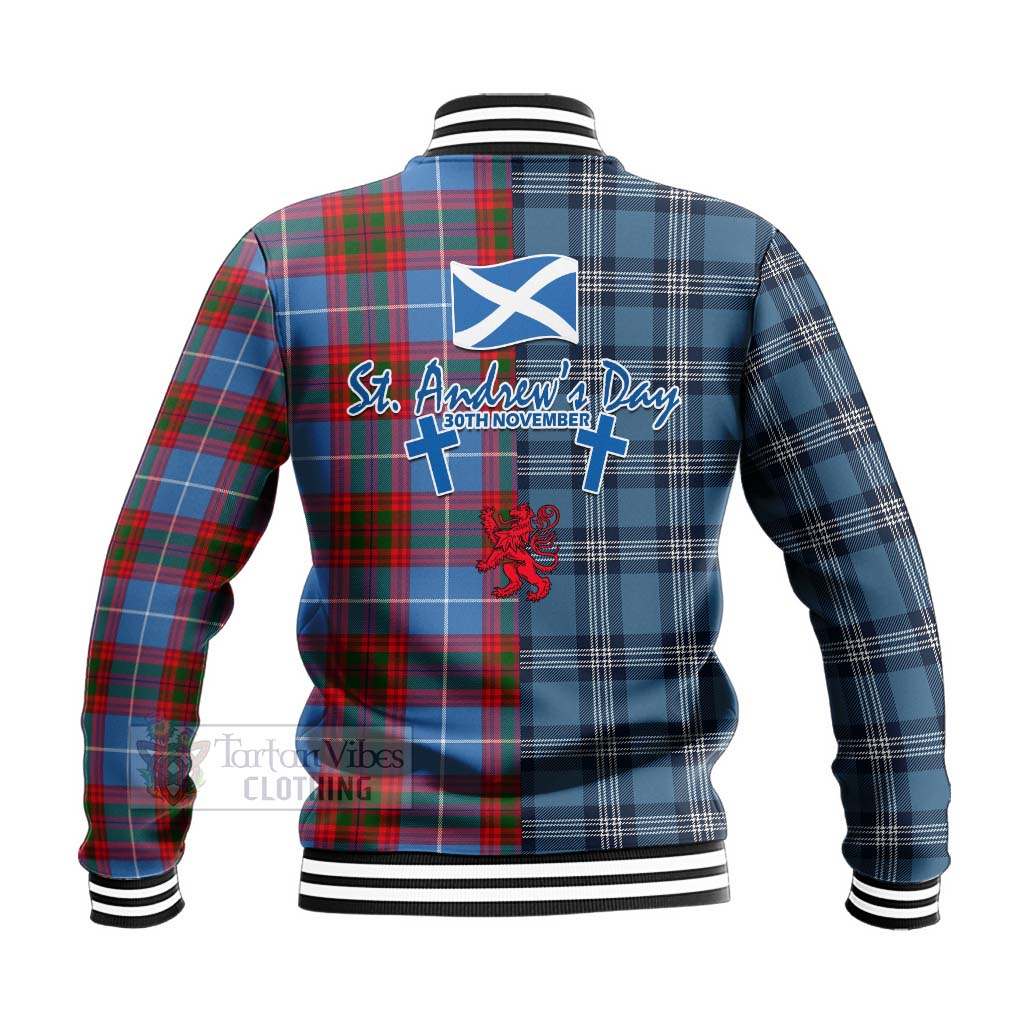 Tartan Vibes Clothing Dalmahoy Tartan Baseball Jacket Happy St. Andrew's Day Half Tartan Style