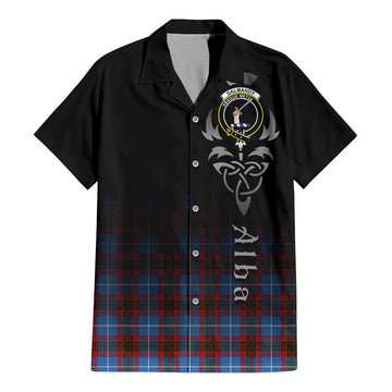 Dalmahoy Tartan Short Sleeve Button Up Featuring Alba Gu Brath Family Crest Celtic Inspired