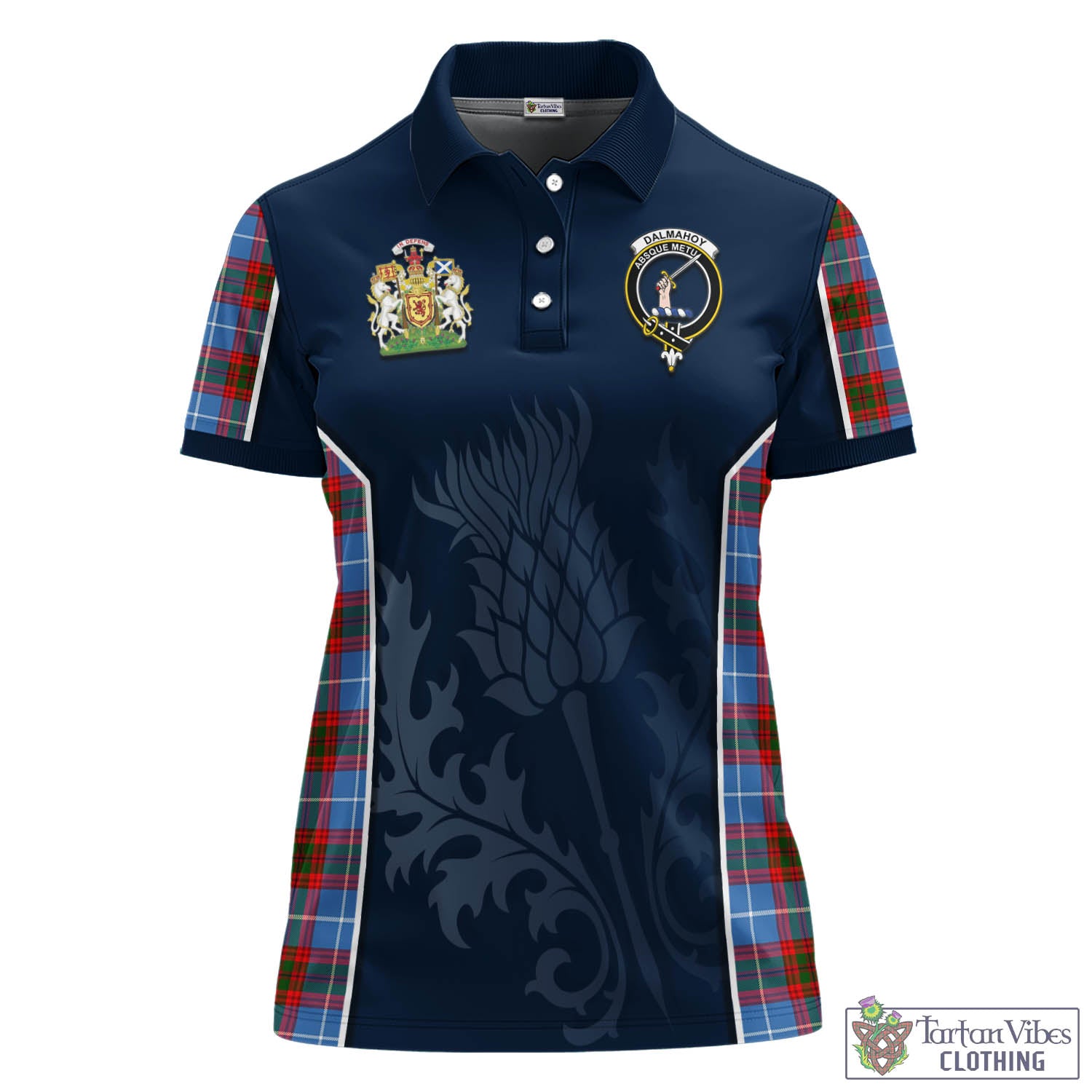 Tartan Vibes Clothing Dalmahoy Tartan Women's Polo Shirt with Family Crest and Scottish Thistle Vibes Sport Style