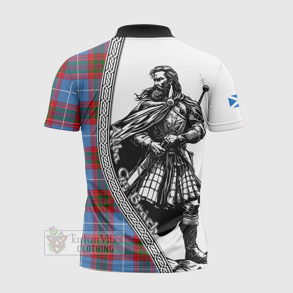 Tartan Vibes Clothing Dalmahoy Tartan Clan Crest Zipper Polo Shirt with Highlander Warrior Celtic Style