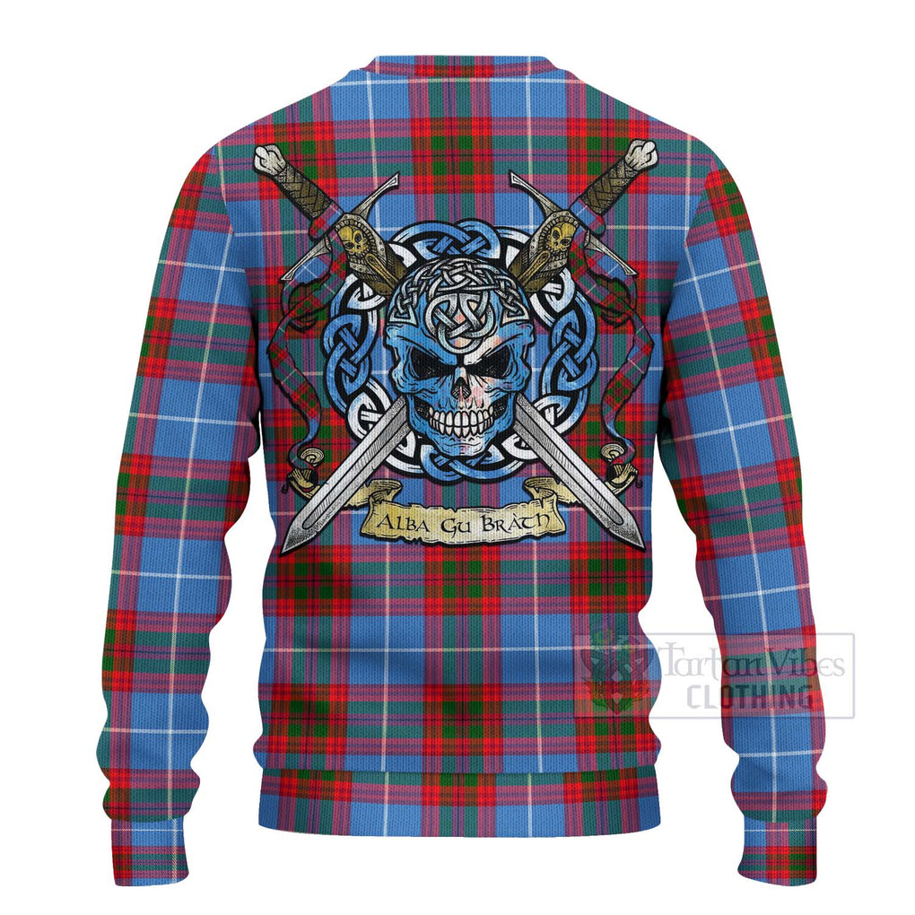 Tartan Vibes Clothing Dalmahoy Tartan Knitted Sweater with Family Crest Celtic Skull Style