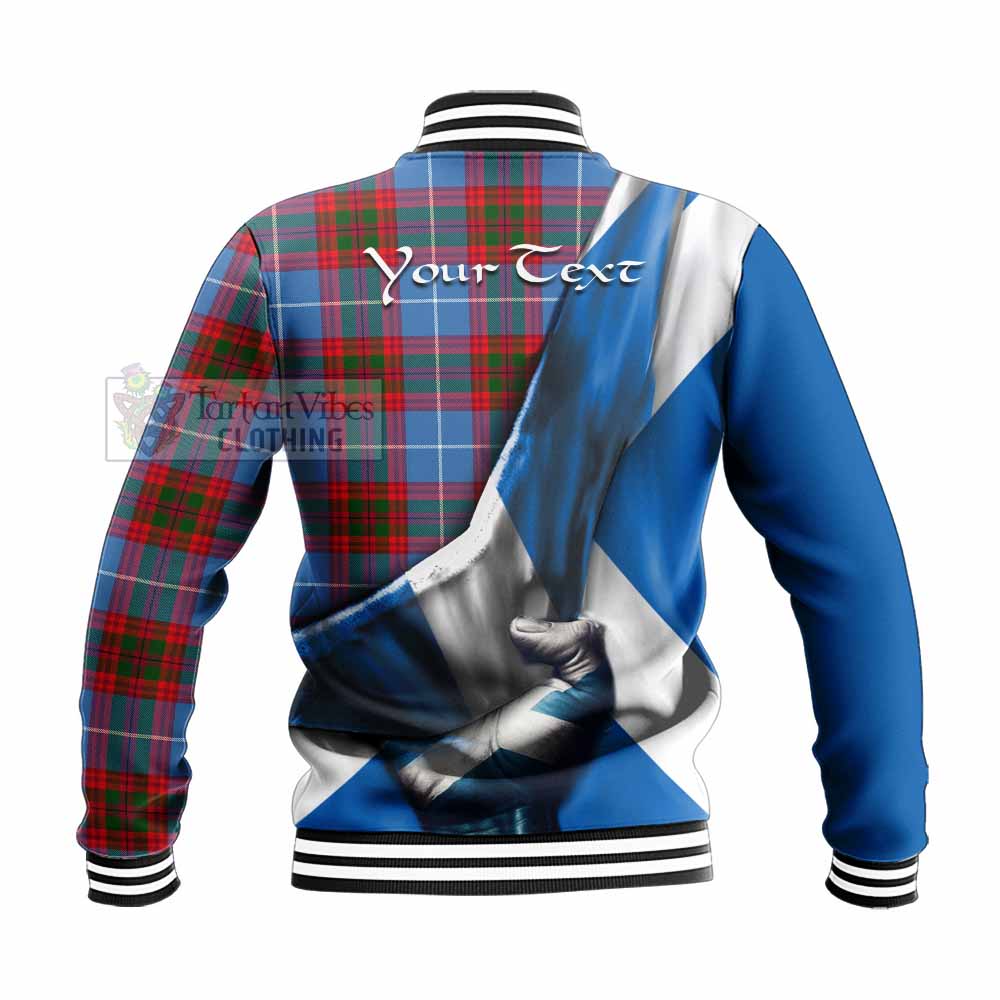 Tartan Vibes Clothing Dalmahoy Tartan Baseball Jacket with Family Crest Scotland Patriotic Style