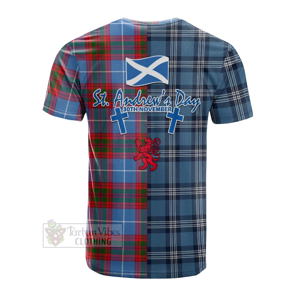 Tartan Vibes Clothing Dalmahoy Tartan Cotton T-shirt Happy St. Andrew's Day Half Tartan Style