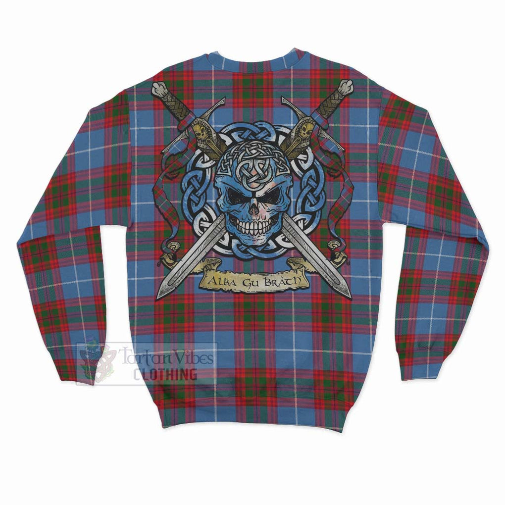 Tartan Vibes Clothing Dalmahoy Tartan Sweatshirt with Family Crest Celtic Skull Style