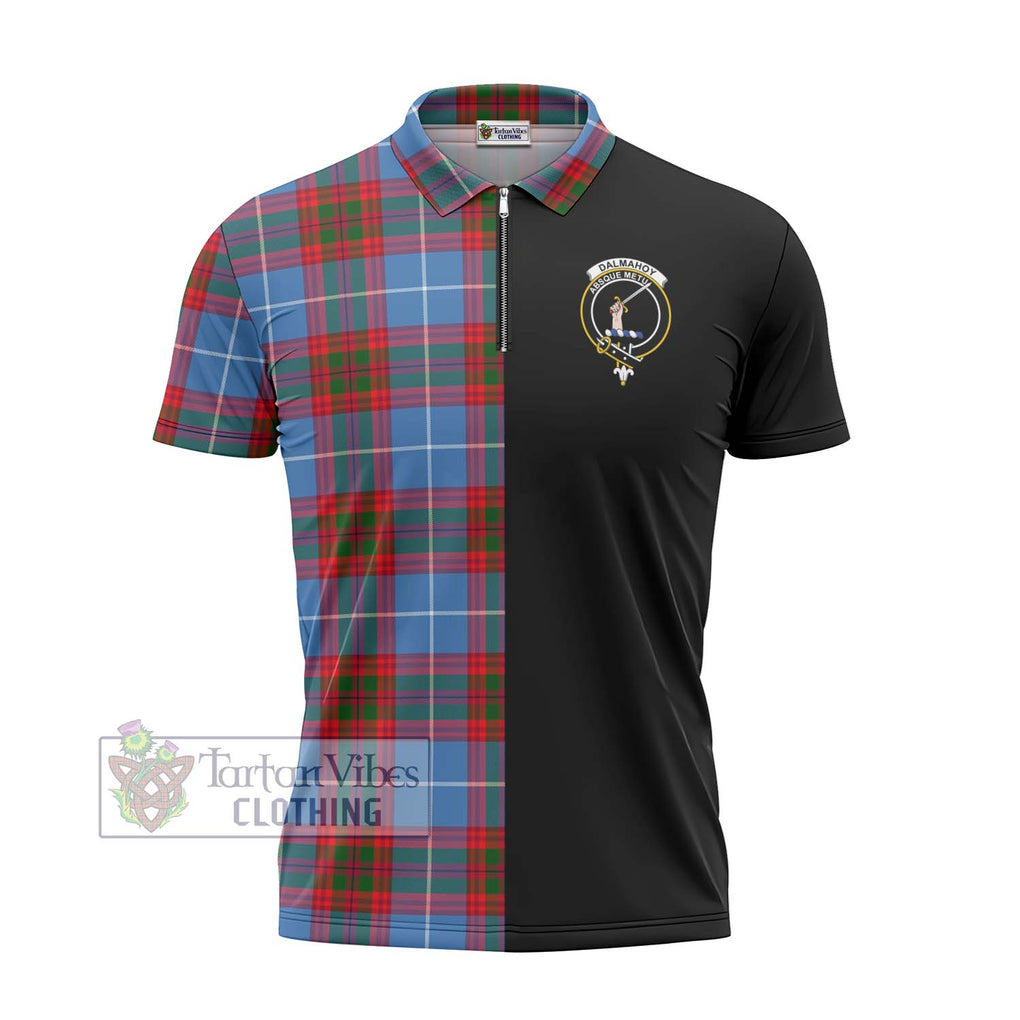 Dalmahoy Tartan Zipper Polo Shirt with Family Crest and Half Of Me Style - Tartanvibesclothing Shop