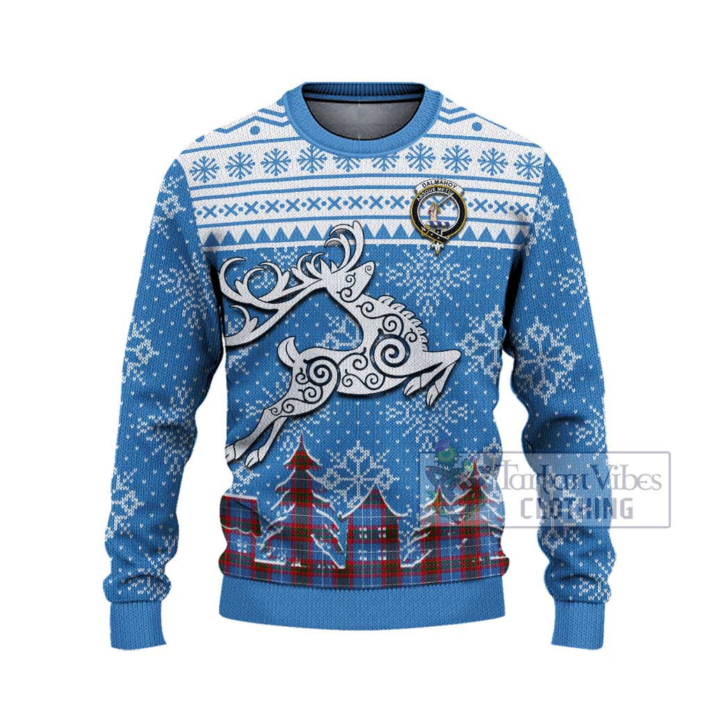 Tartan Vibes Clothing Dalmahoy Clan Christmas Ugly Sweater with Tartan and Celtic Raindeer Style