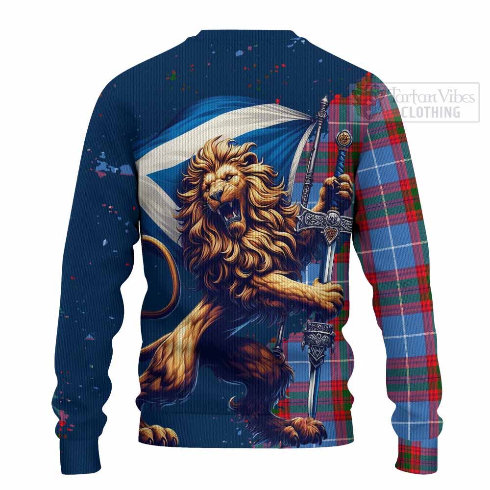 Tartan Vibes Clothing Dalmahoy Tartan Family Crest Knitted Sweater with Scottish Majestic Lion