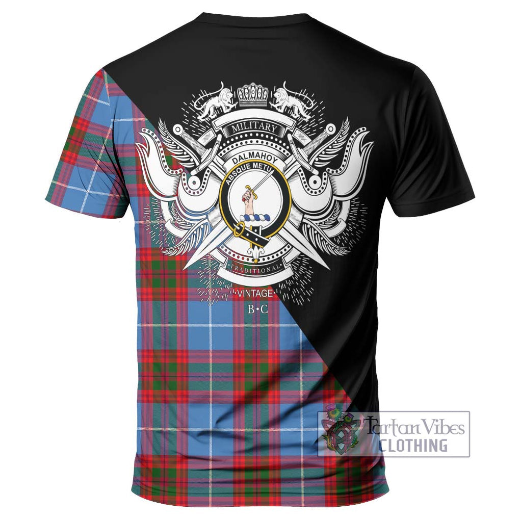 Dalmahoy Tartan T-Shirt with Family Crest and Military Logo Style - Tartanvibesclothing Shop