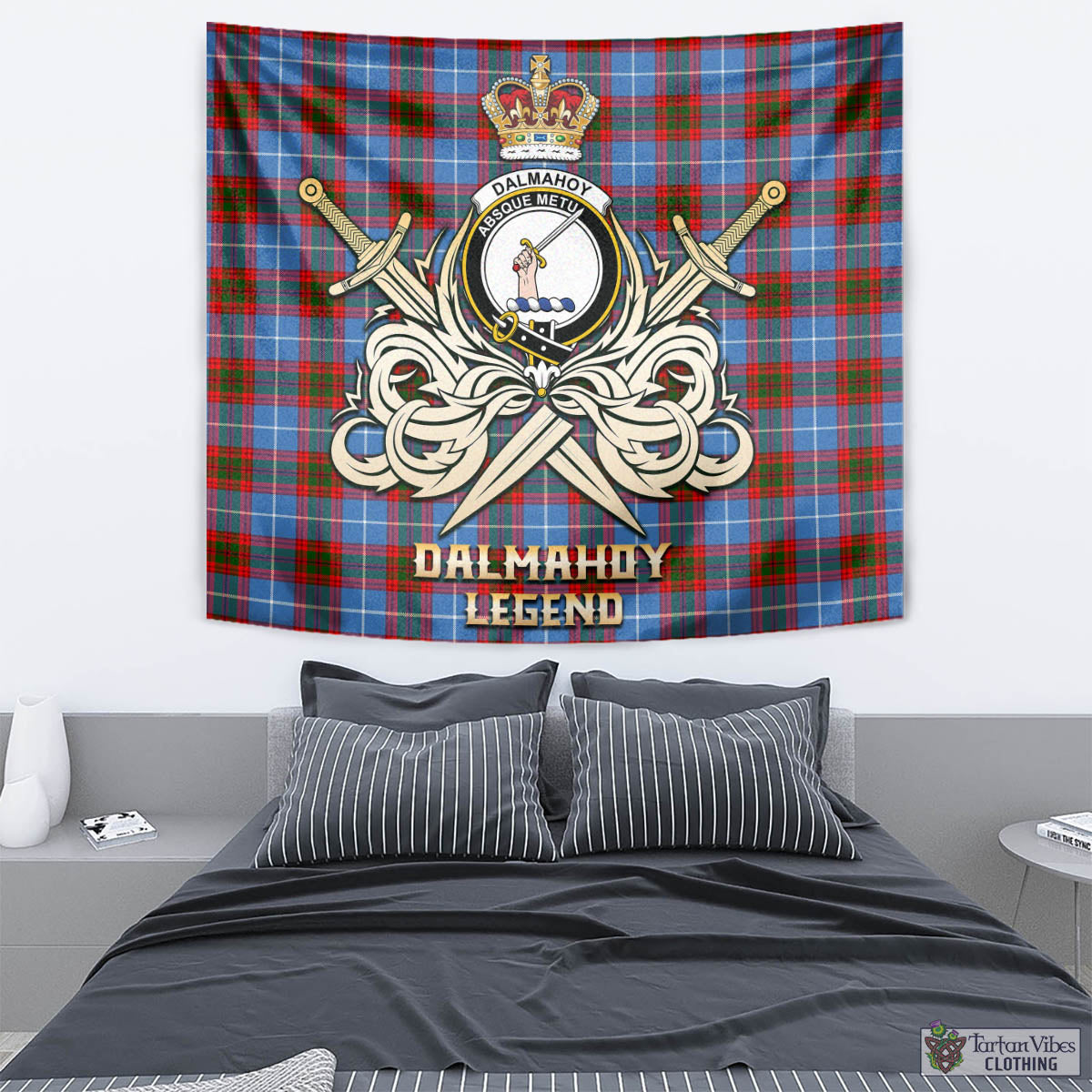 Tartan Vibes Clothing Dalmahoy Tartan Tapestry with Clan Crest and the Golden Sword of Courageous Legacy
