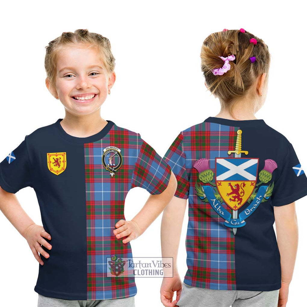 Tartan Vibes Clothing Dalmahoy Tartan Kid T-Shirt with Scottish Lion Royal Arm Half Style