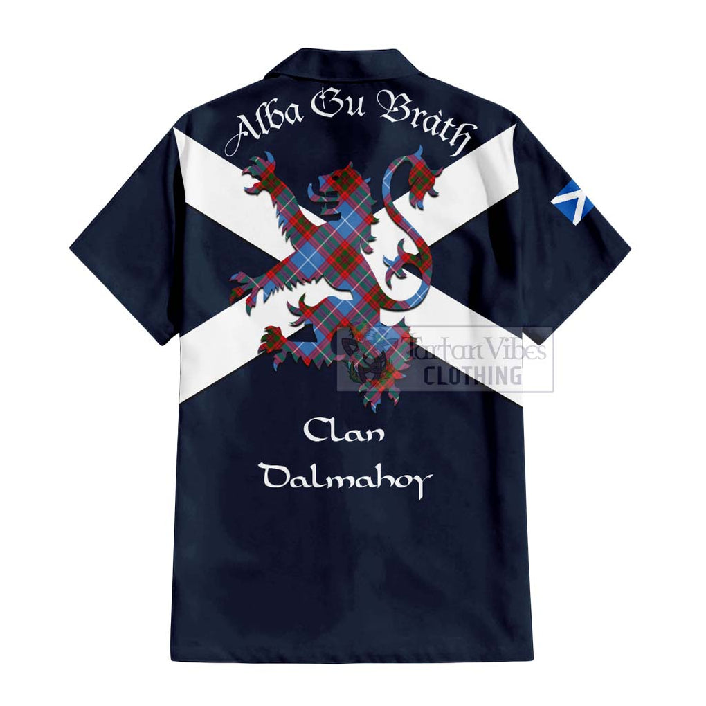 Tartan Vibes Clothing Dalmahoy Tartan Lion Rampant Short Sleeve Button Shirt – Proudly Display Your Heritage with Alba Gu Brath and Clan Name