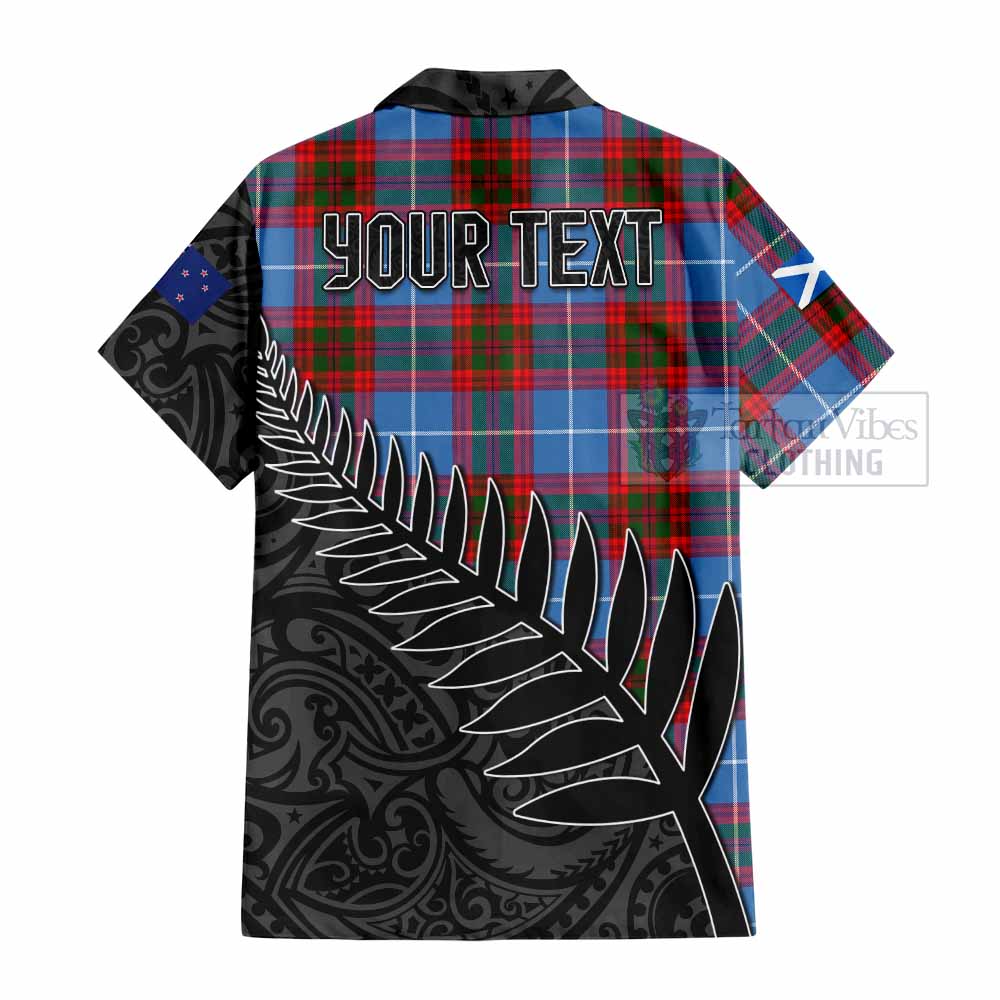 Tartan Vibes Clothing Dalmahoy Crest Tartan Short Sleeve Button Shirt with New Zealand Silver Fern Half Style