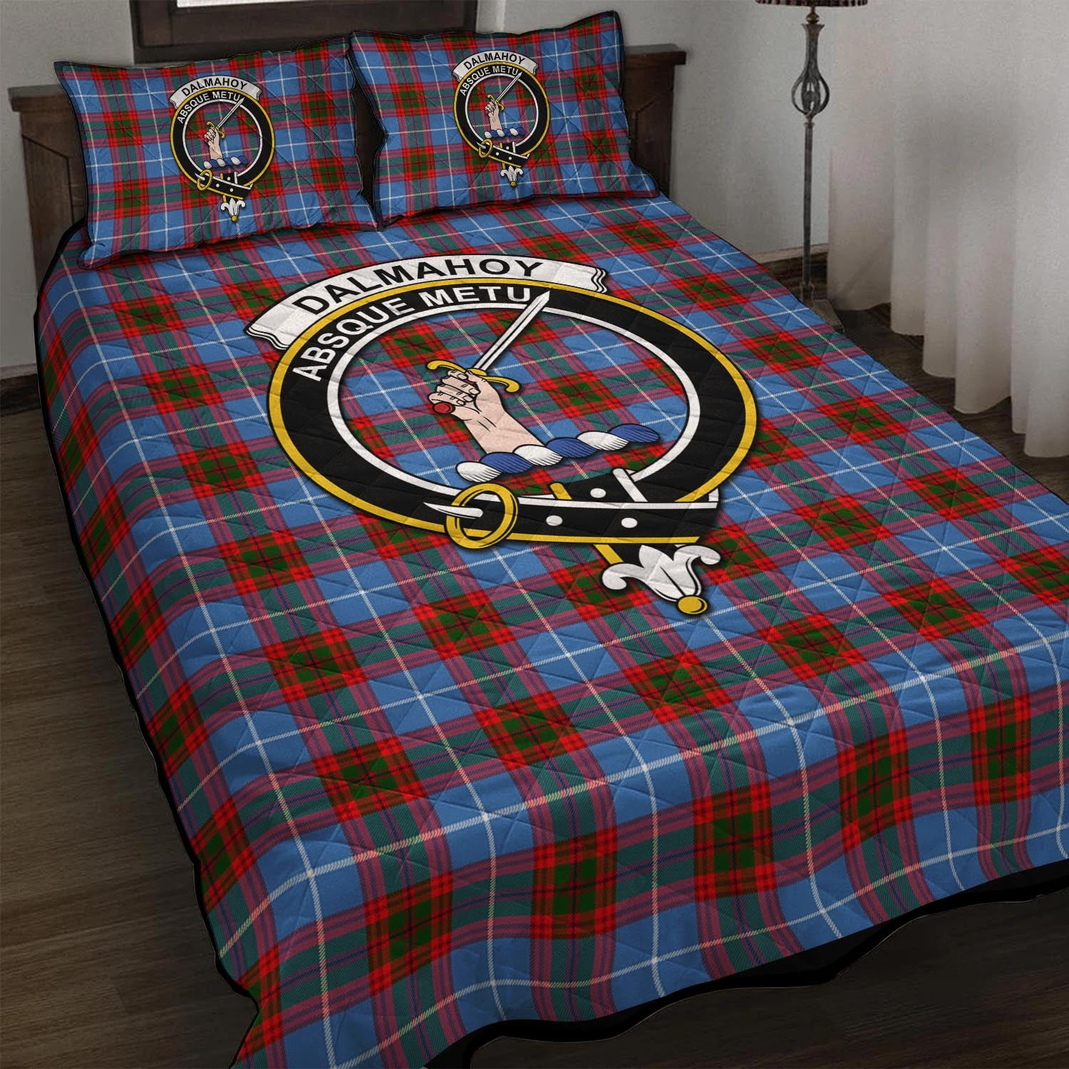 Dalmahoy Tartan Quilt Bed Set with Family Crest - Tartanvibesclothing