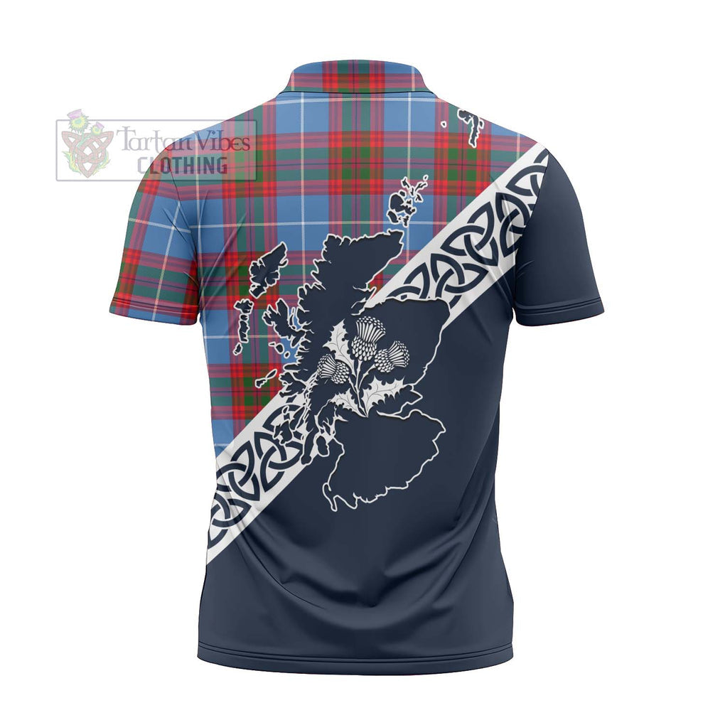 Tartan Vibes Clothing Dalmahoy Tartan Zipper Polo Shirt Featuring Thistle and Scotland Map