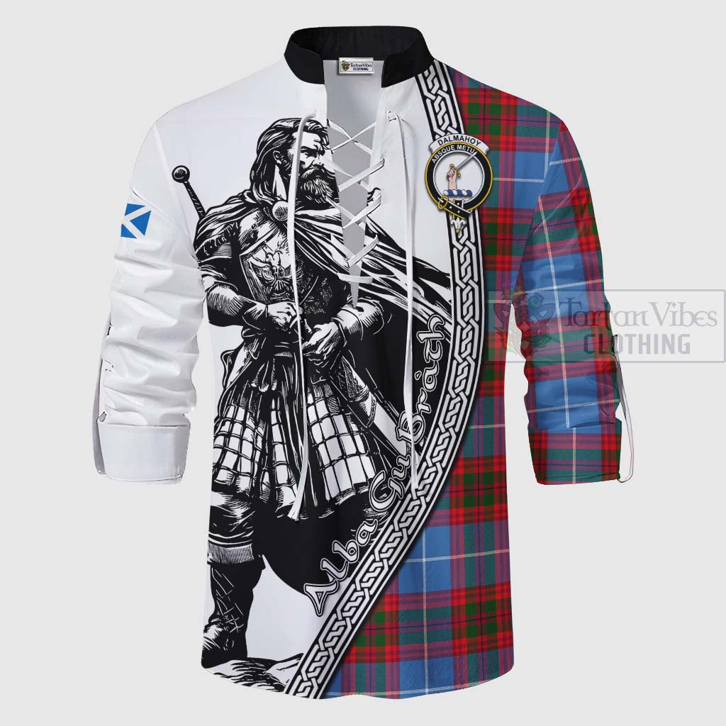 Tartan Vibes Clothing Dalmahoy Tartan Clan Crest Ghillie Kilt Shirt with Highlander Warrior Celtic Style