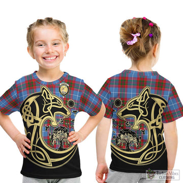 Dalmahoy Tartan Kid T-Shirt with Family Crest Celtic Wolf Style