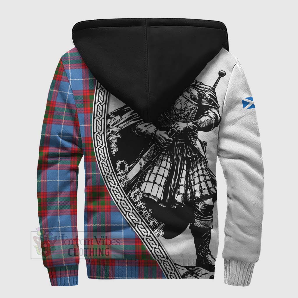 Tartan Vibes Clothing Dalmahoy Tartan Clan Crest Sherpa Hoodie with Highlander Warrior Celtic Style