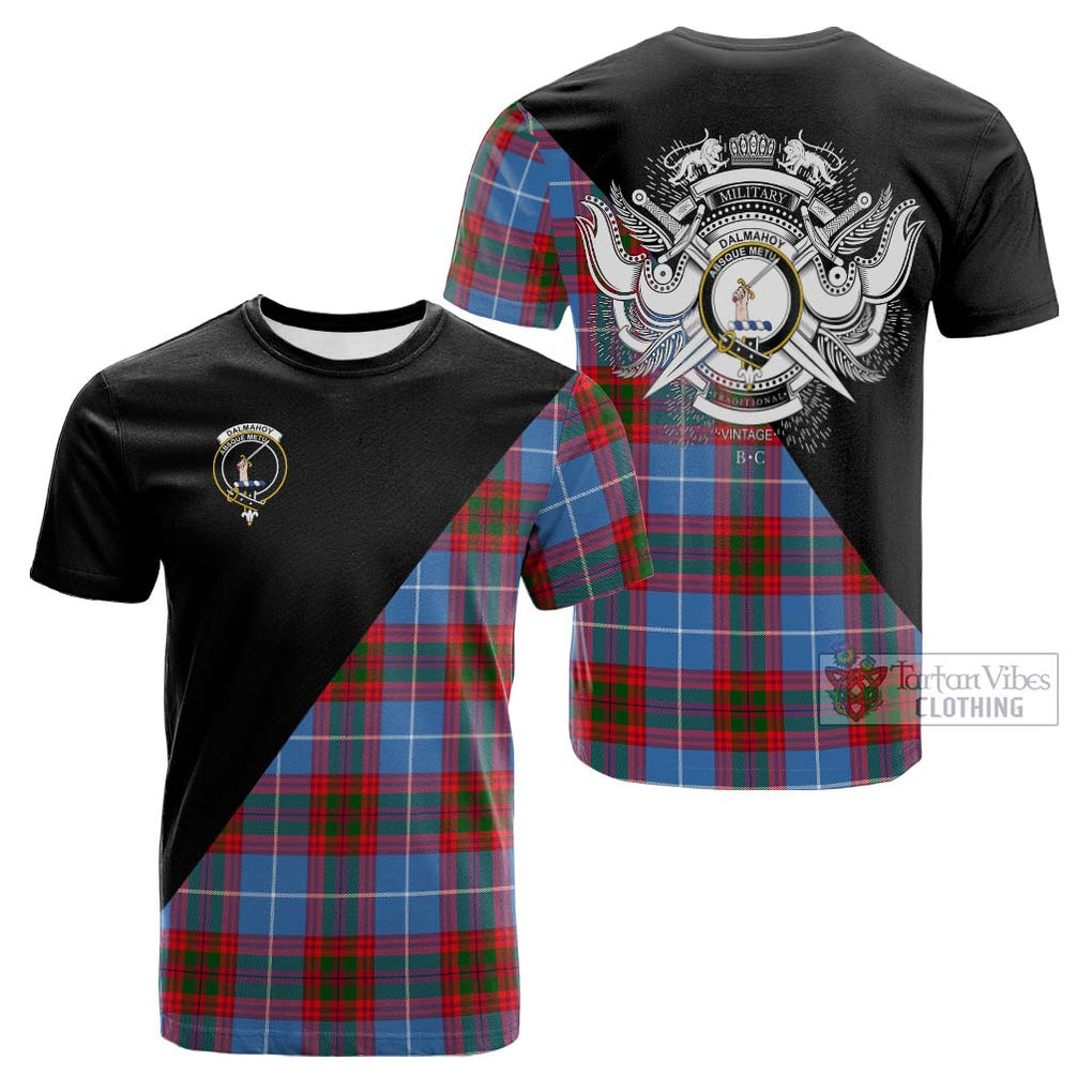 Tartan Vibes Clothing Dalmahoy Tartan Cotton T-shirt with Family Crest and Military Logo Style