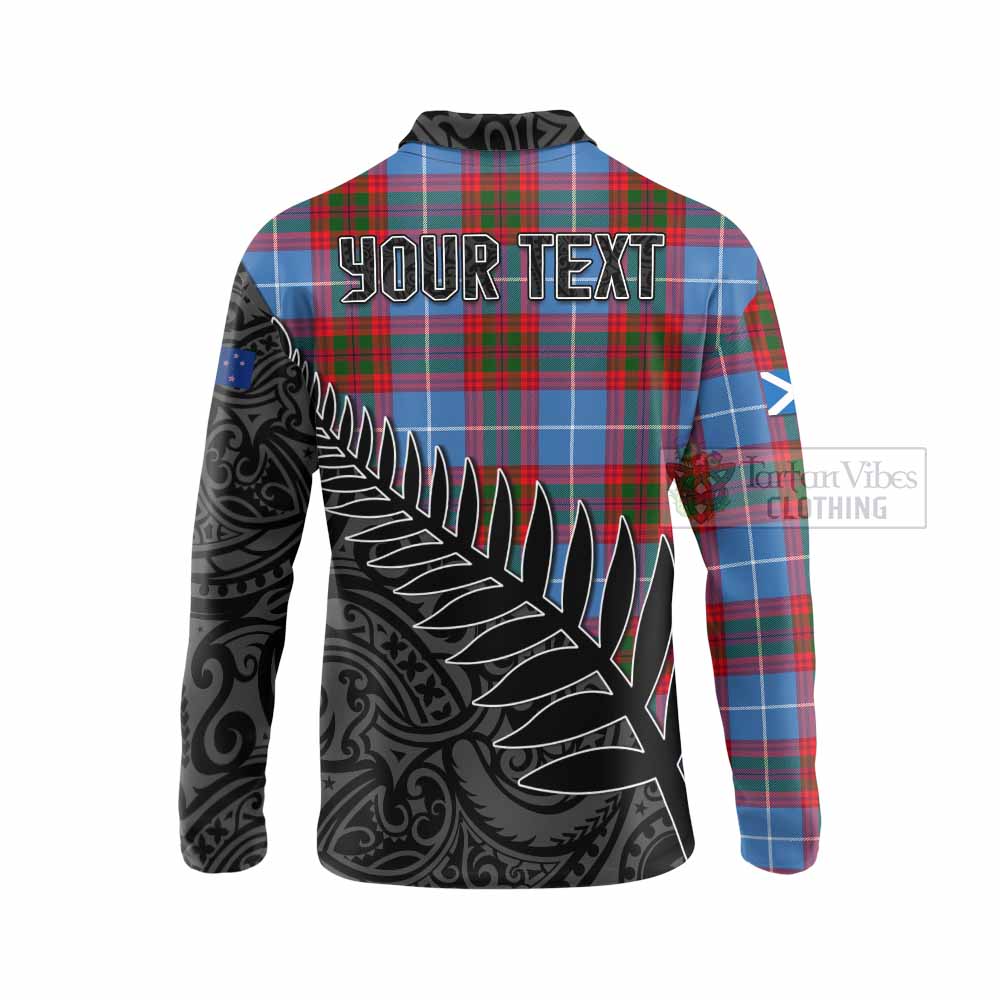 Tartan Vibes Clothing Dalmahoy Crest Tartan Long Sleeve Polo Shirt with New Zealand Silver Fern Half Style