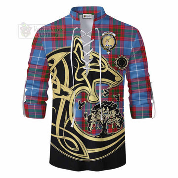 Dalmahoy Tartan Ghillie Kilt Shirt with Family Crest Celtic Wolf Style