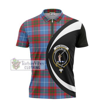 Dalmahoy Tartan Zipper Polo Shirt with Family Crest Circle Style