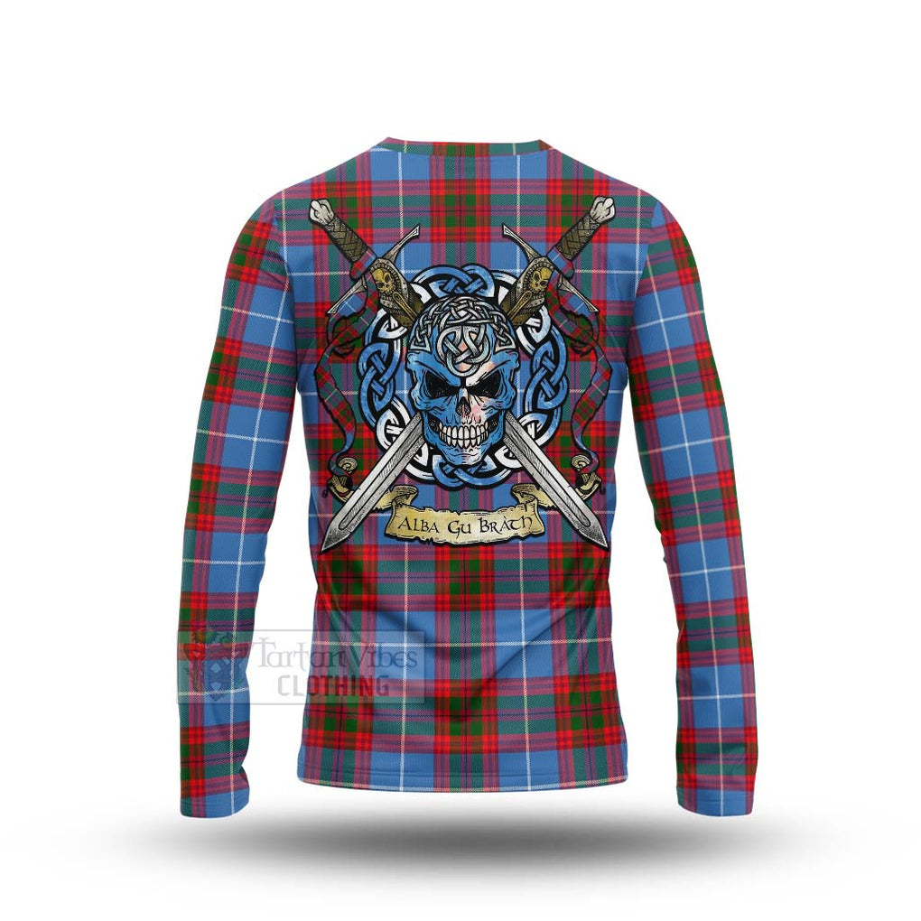 Tartan Vibes Clothing Dalmahoy Tartan Long Sleeve T-Shirt with Family Crest Celtic Skull Style