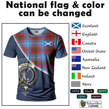 Dalmahoy Tartan T-Shirt with Personalised National Flag and Family Crest Half Style