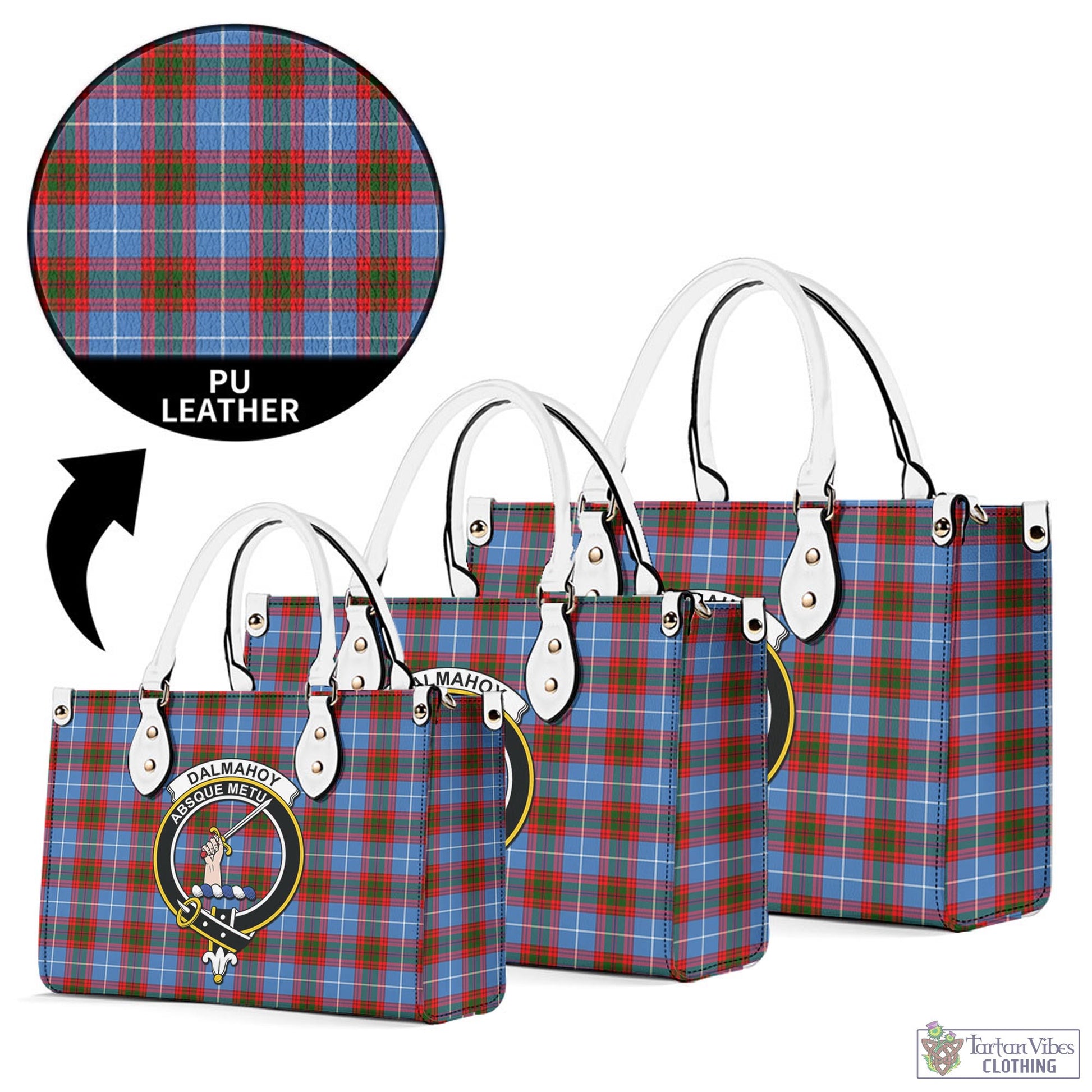 Tartan Vibes Clothing Dalmahoy Tartan Luxury Leather Handbags with Family Crest