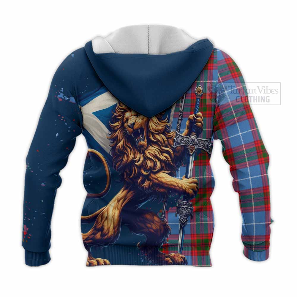 Tartan Vibes Clothing Dalmahoy Tartan Family Crest Knitted Hoodie with Scottish Majestic Lion