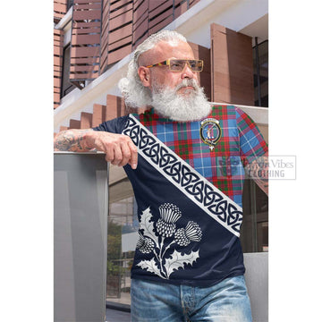 Dalmahoy Tartan Cotton T-shirt Featuring Thistle and Scotland Map