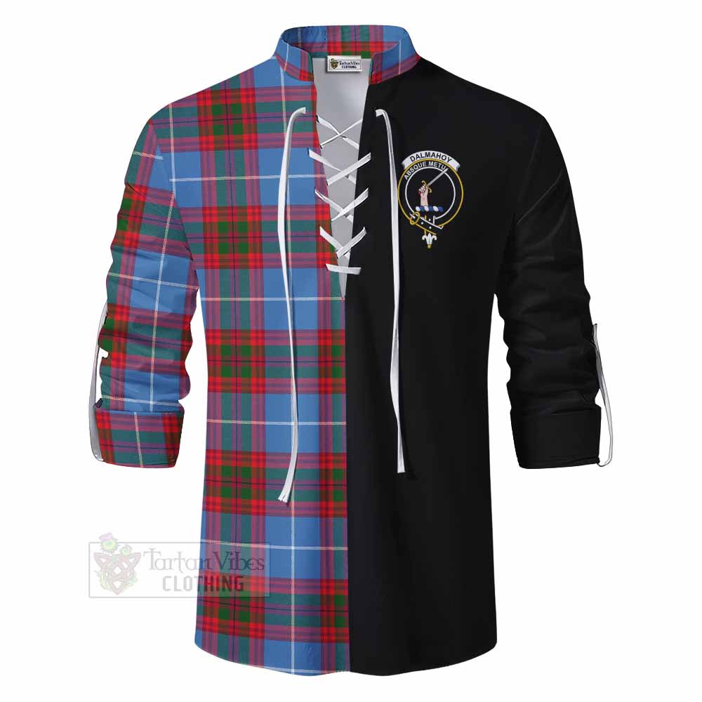 Tartan Vibes Clothing Dalmahoy Tartan Ghillie Kilt Shirt with Family Crest and Half Of Me Style