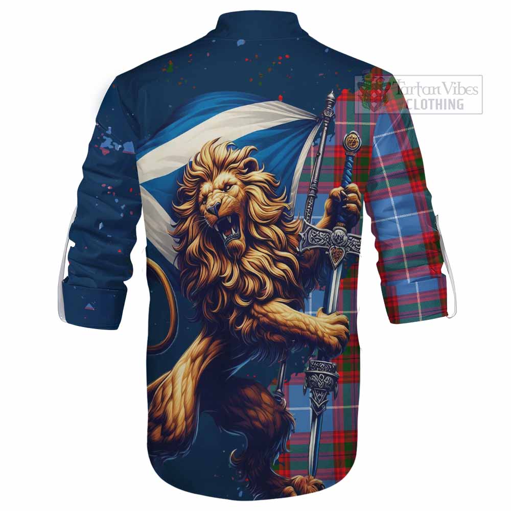 Tartan Vibes Clothing Dalmahoy Tartan Family Crest Ghillie Kilt Shirt with Scottish Majestic Lion