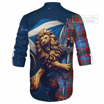 Dalmahoy Tartan Family Crest Ghillie Kilt Shirt with Scottish Majestic Lion