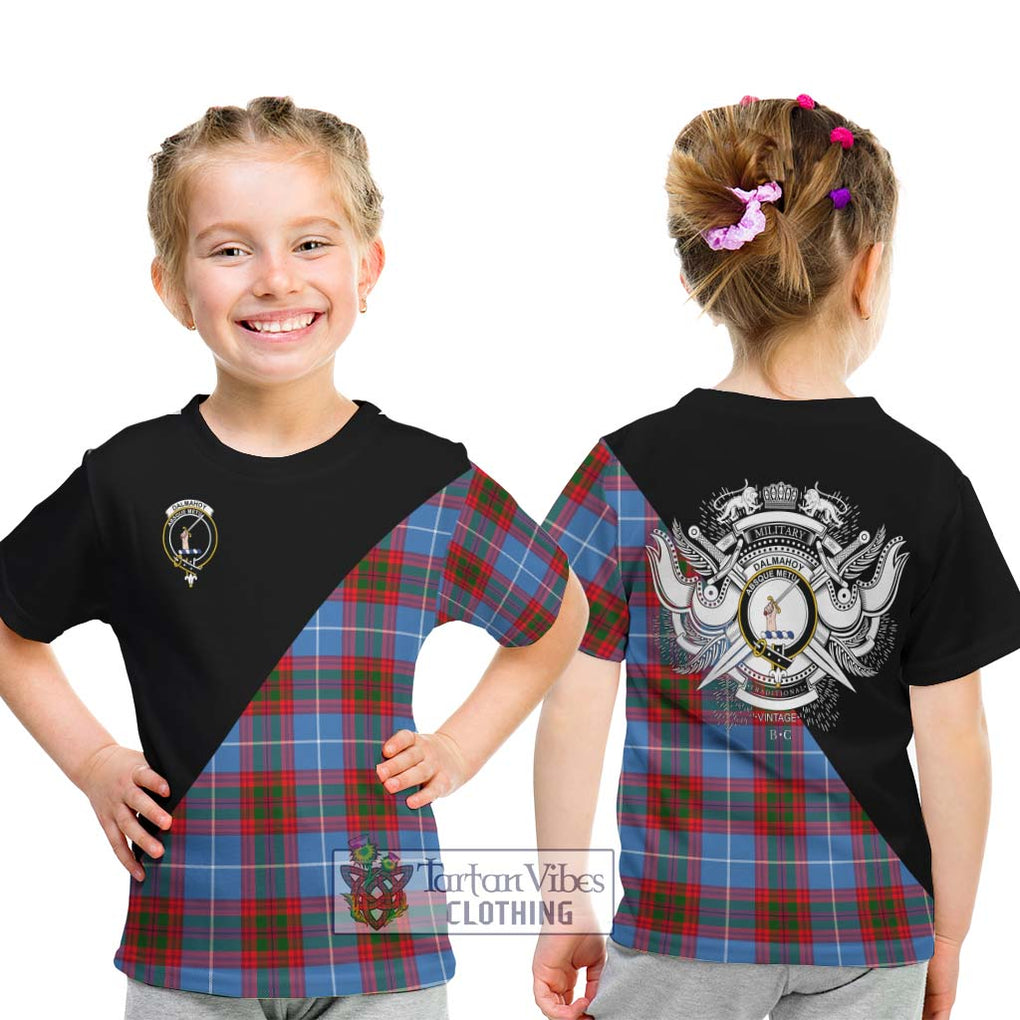 Dalmahoy Tartan Kid T-Shirt with Family Crest and Military Logo Style - Tartanvibesclothing Shop