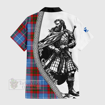 Dalmahoy Tartan Clan Crest Short Sleeve Button Shirt with Highlander Warrior Celtic Style